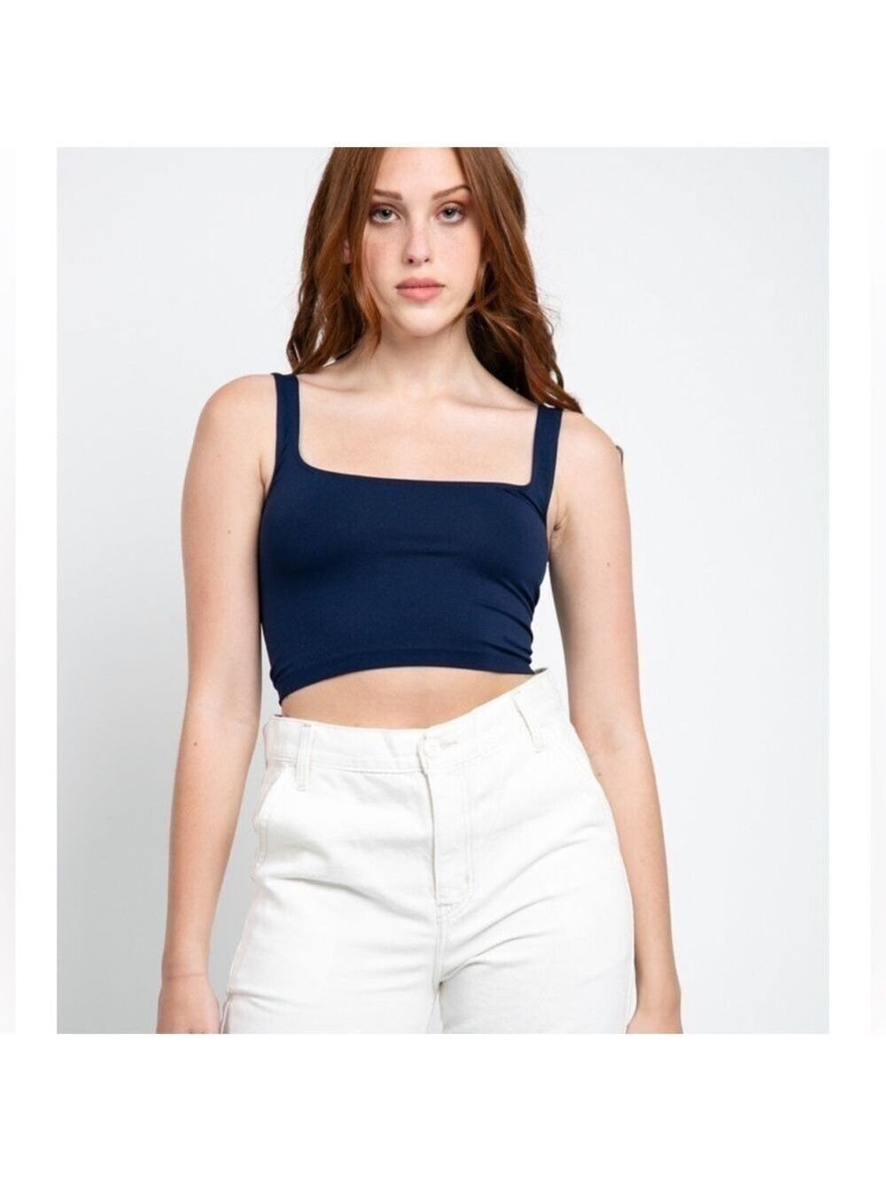 FREE PEOPLE Scoop Neck Crop Top Brami Navy Blue
